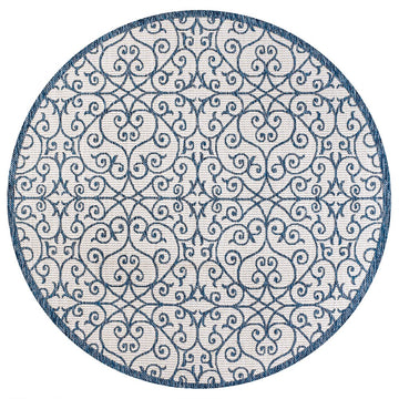 Madrid Vintage Filigree Textured Weave Indoor/outdoor Round Rug